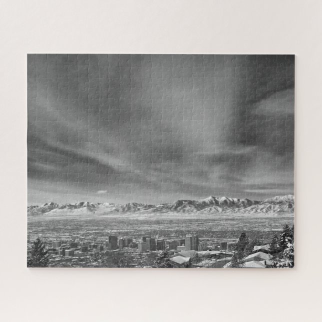 Puzzle Salt Lake City - Blanco y negro - 16x20 pulgadas (Horizontal)