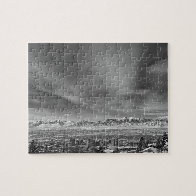 Puzzle Salt Lake City, Utah - Blanco y negro - 8x10 pulga (Horizontal)