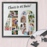 Puzzle Saludos a 40 años Número 40 Collage de fotos Plaza<br><div class="desc">Saluda a los 40 años con un rompecabezas fotográfico personalizado por un regalo de cumpleaños número 40. La plantilla de fotos está configurada para que agregue las fotos que se mostrarán en la forma de un número 40. El collage de fotos tiene una variedad de fotos de paisajes, cuadrados y...</div>