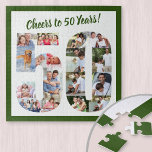 Puzzle Saludos a 50 años Número 50 Collage de fotos Plaza<br><div class="desc">Saluda a los 50 años con un rompecabezas fotográfico personalizado para un regalo de cumpleaños número 50. La plantilla de fotos está configurada para que agregue las fotos que se mostrarán en la forma de un número 50. El collage de fotos tiene una variedad de fotos de paisajes, cuadrados y...</div>