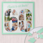 Puzzle Saludos a 60 años Número 60 Collages de fotos cuad<br><div class="desc">Saluda a los 60 años con un rompecabezas fotográfico personalizado para un regalo único de cumpleaños número 60. La plantilla de fotos está configurada para que agregue las fotos que se mostrarán en la forma de un número 60. El collage de fotos tiene una variedad de fotos de paisaje, cuadrado...</div>