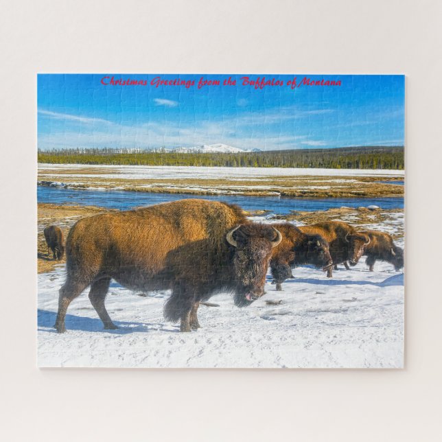 Puzzle Saludos de Navidad de Búfalo Montana (Horizontal)