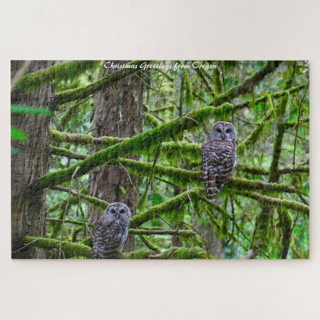 Puzzle Saludos navideños de Oregon Wild Owl (Horizontal)