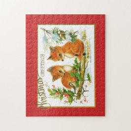 Puzzle Saludos navideños Foxes Reproducción de cosecha