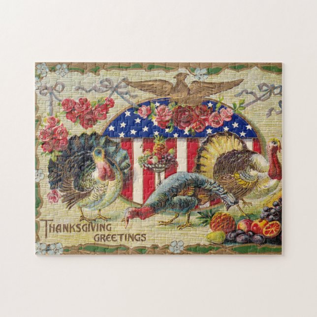Puzzle Saludos patrióticos vintage de Acción de Gracias (Horizontal)