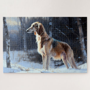 Puzzle Saluki Deja que nieve Navidad