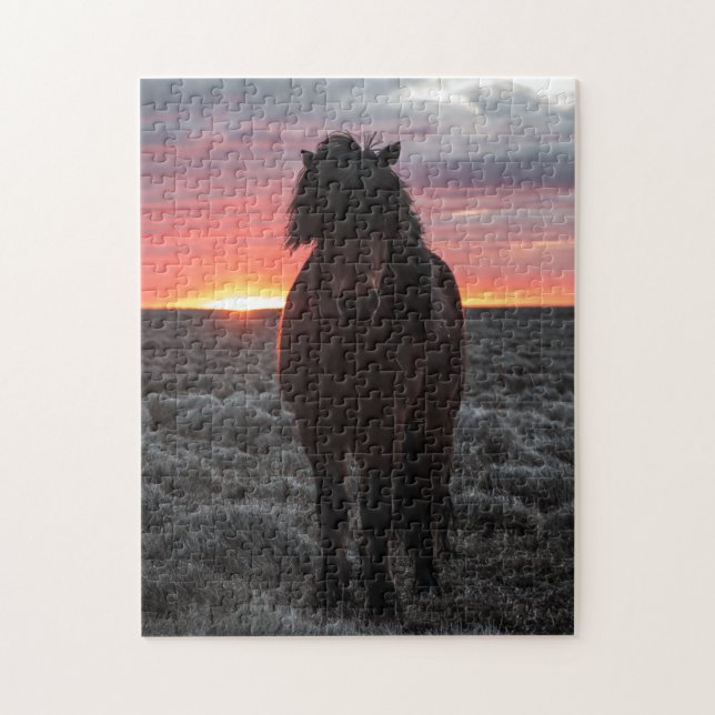 Puzzle Salvaje caballo Mustang al atardecer (Vertical)