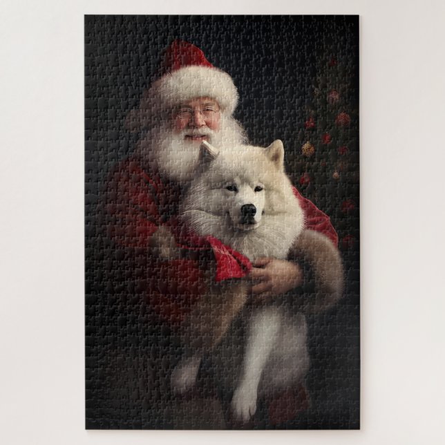 Puzzle Samoyed Con Navidades De La Festividad De Santa Cl (Vertical)