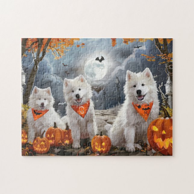 Puzzle Samoyed Halloween Espeluznante (Horizontal)