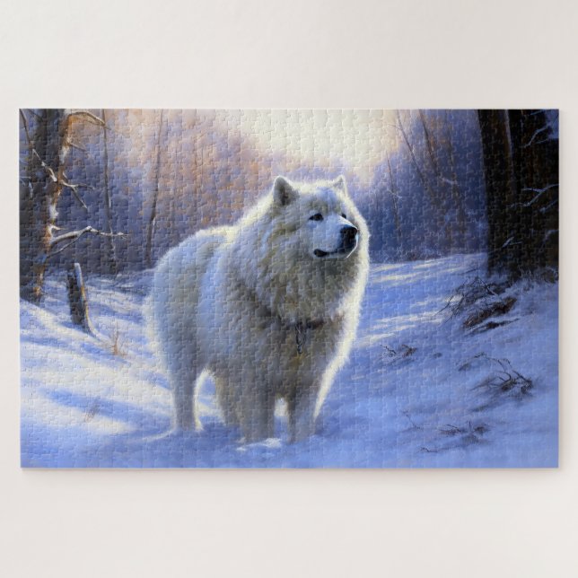 Puzzle Samoyedo Deja que nieve Navidad (Horizontal)