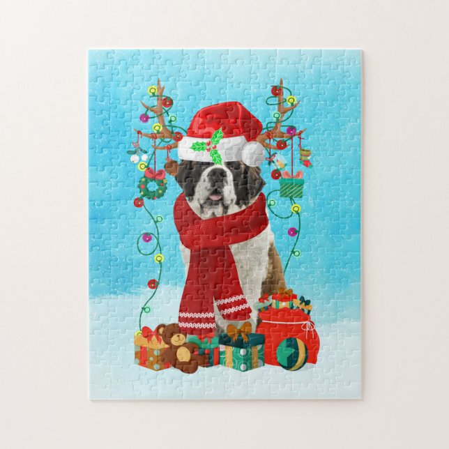 Puzzle San Bernardo en la nieve con regalos de Navidades (Vertical)