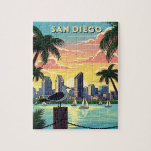 Puzzle San Diego, perfil de California con gaviota