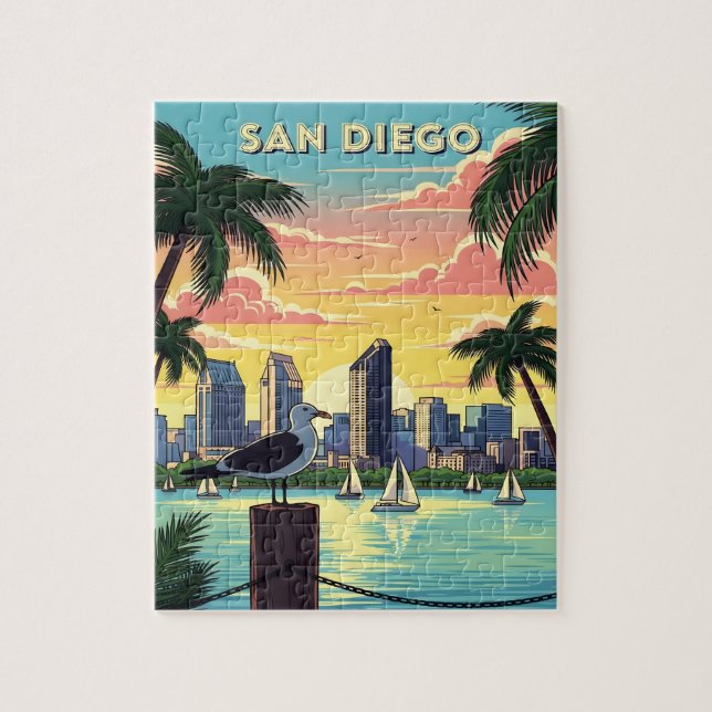 Puzzle San Diego, perfil de California con gaviota (Vertical)