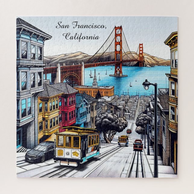Puzzle San Francisco, California Comic Book Style Art (Vertical)