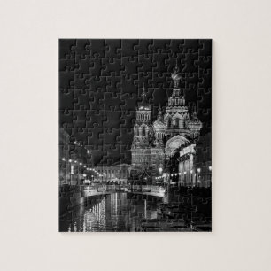 Puzzle San Petersburgo Rusia de Noche Ciudad en Blanco y