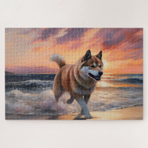 Puzzle Sandy Paws Akita Dog en Beach Sunset