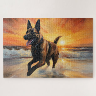 Puzzle Sandy Paws Perro Malinois Belga en puesta de sol d