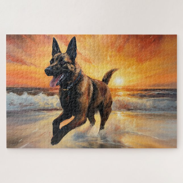 Puzzle Sandy Paws Perro Malinois Belga en puesta de sol d (Horizontal)