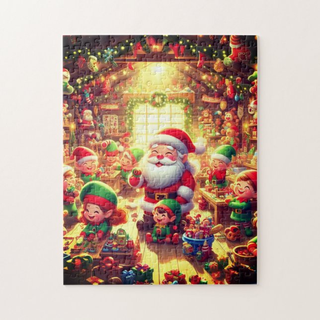 Puzzle Santa and His Cute Little Elves Christmas Holiday (Vertical)