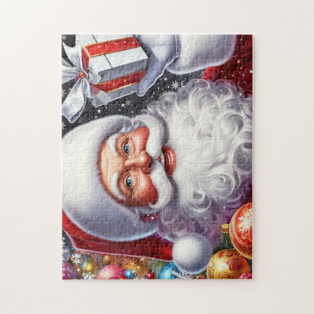 Puzzle Santa clásico con regalo y adornos (Vertical)