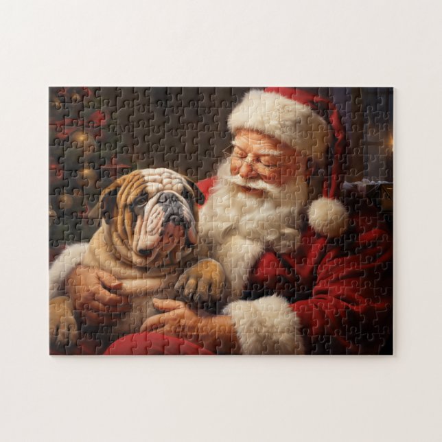 Puzzle Santa Claus con Bulldog inglés (Horizontal)