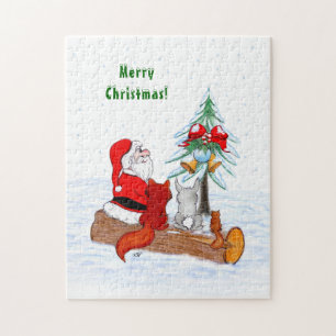 Puzzle Santa Claus con Fox de Conejo y Squirrel