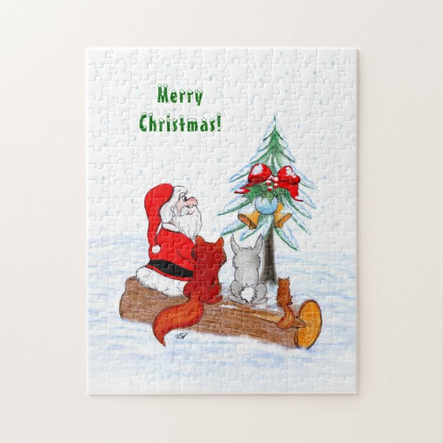 Puzzle Santa Claus con Fox de Conejo y Squirrel (Vertical)