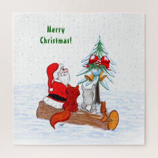 Puzzle Santa Claus con Fox de Conejo y Squirrel (Vertical)