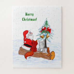Puzzle Santa Claus con Fox de Conejo y Squirrel