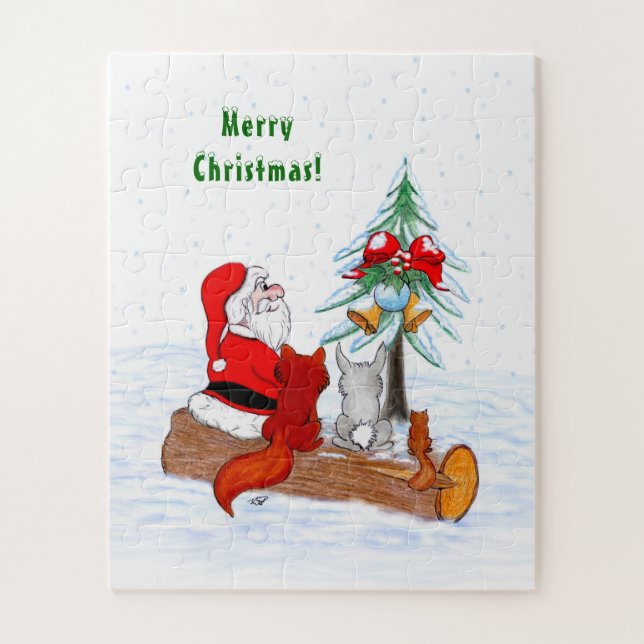 Puzzle Santa Claus con Fox de Conejo y Squirrel (Vertical)