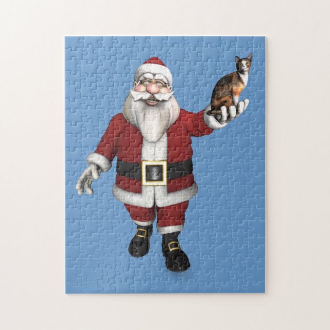 Puzzle Santa Claus con gato calico (Vertical)