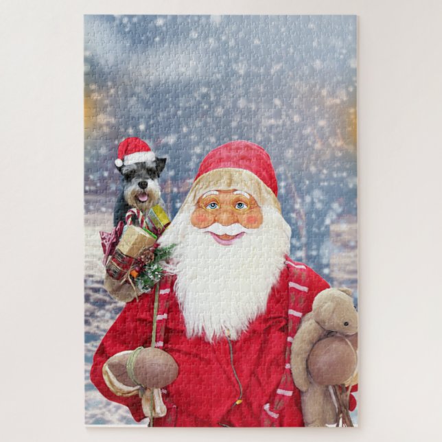 Puzzle Santa Claus con Navidades Ministra Schnauzer Dog (Vertical)