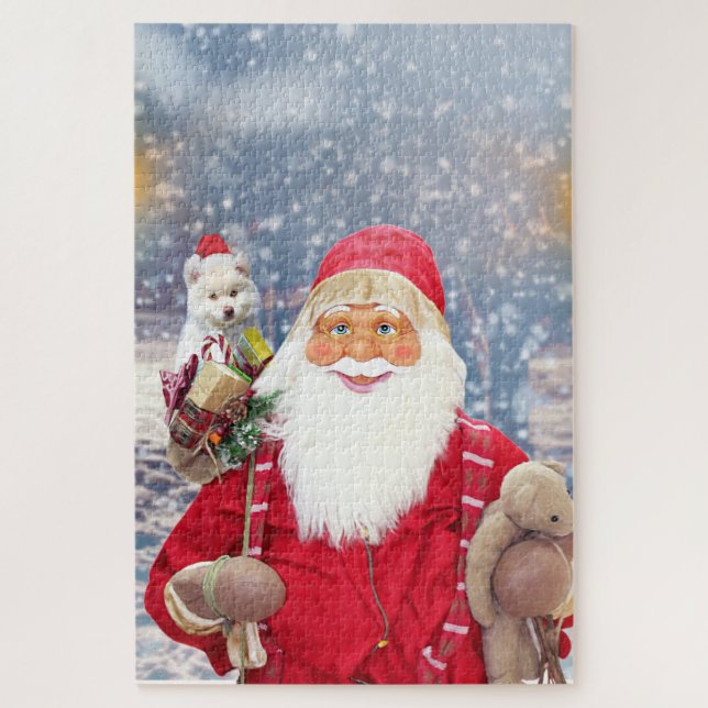 Puzzle Santa Claus con Navidades regalos del perro esquim (Vertical)