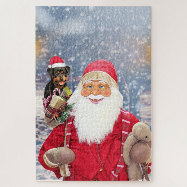 Puzzle Santa Claus con Navidades Regalos Rottweiler Dog (Vertical)