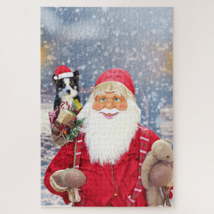 Puzzle Santa Claus con regalos de Navidad Border Collie P