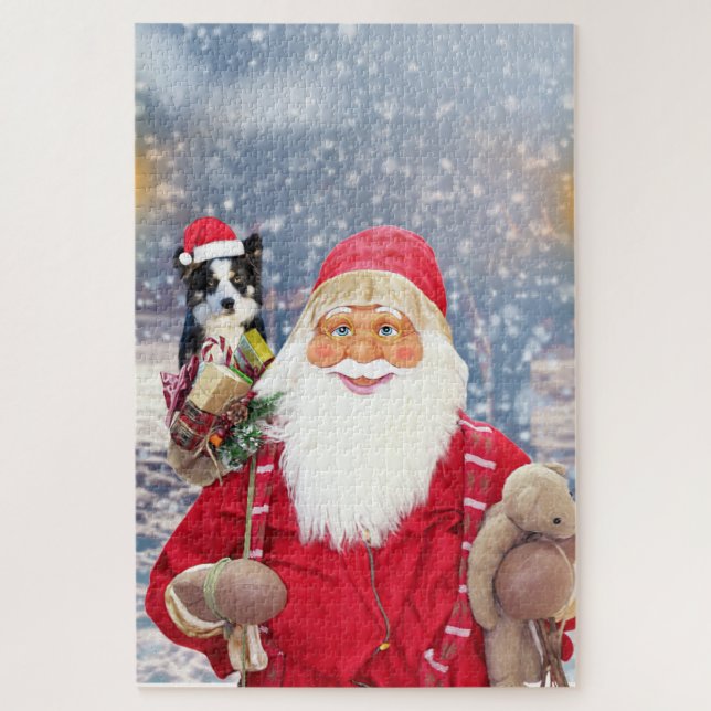 Puzzle Santa Claus con regalos de Navidad Border Collie P (Vertical)