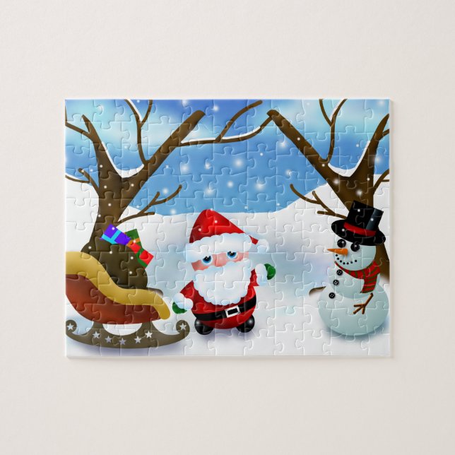 Puzzle Santa Claus de invierno y un muñeco de nieve (Horizontal)