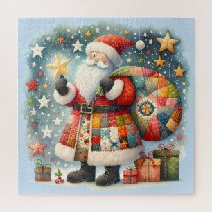 Puzzle Santa Claus de Patchwork Acolchado con Estrellas d