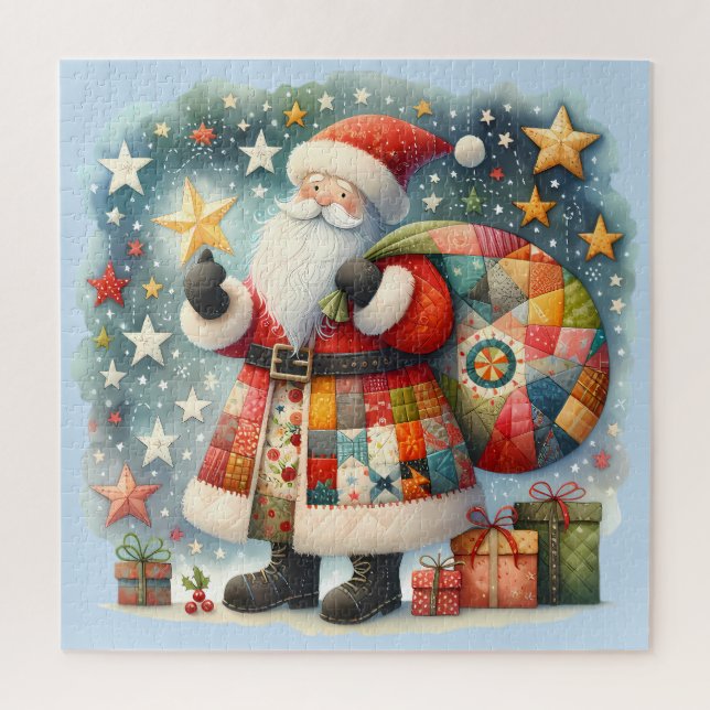 Puzzle Santa Claus de Patchwork Acolchado con Estrellas d (Vertical)
