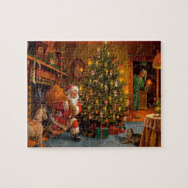 Puzzle Santa Claus entrega regalos a Navidades rompecabez (Horizontal)