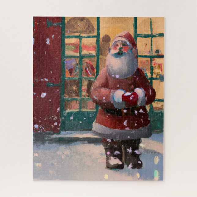 Puzzle Santa Claus frente a la tienda de juguetes AI Art (Vertical)