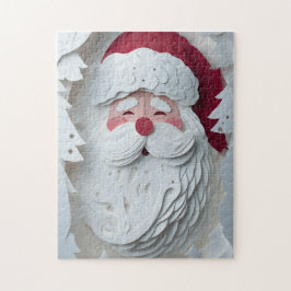 Puzzle Santa Claus head with white Christmas trees