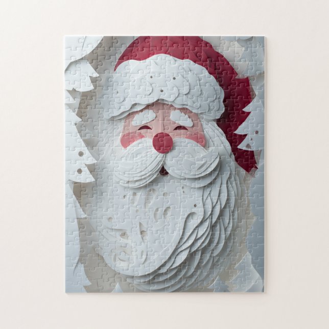 Puzzle Santa Claus head with white Christmas trees (Vertical)