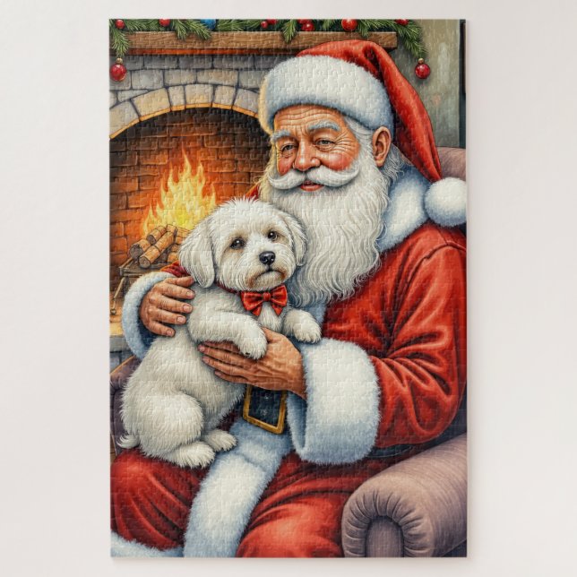 Puzzle Santa Claus Holding Coton de Tulear Christmas Art (Vertical)