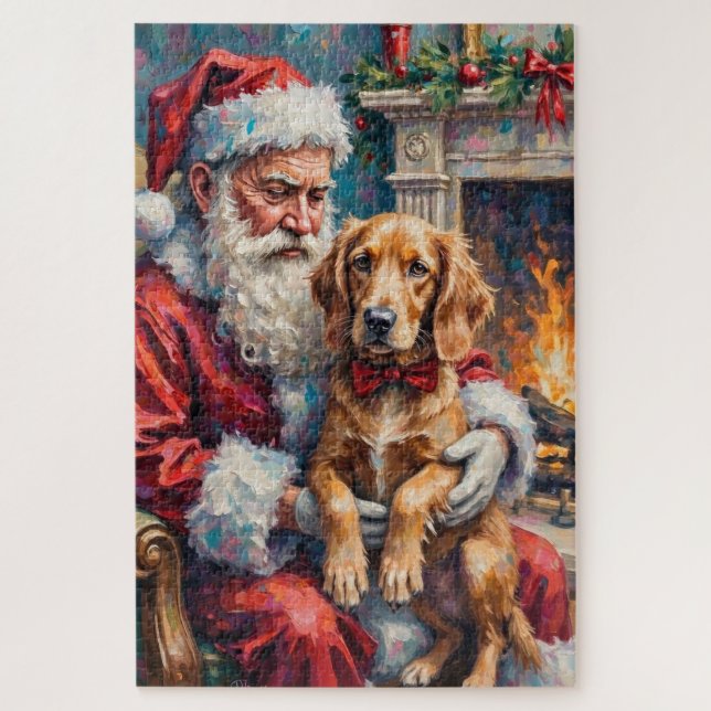 Puzzle Santa Claus Holding English Setter Christmas Art (Vertical)