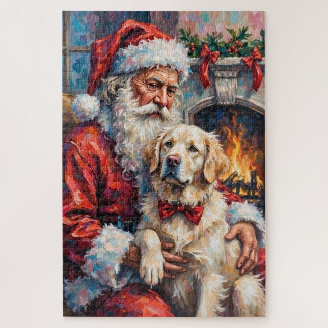 Puzzle Santa Claus Holding Great Pyrenees Christmas Art (Vertical)