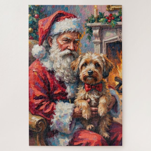 Puzzle Santa Claus Holding Havanese Christmas Art (Vertical)