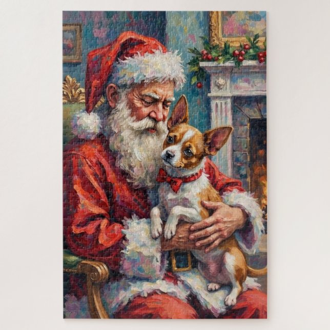 Puzzle Santa Claus Holding Papillon Christmas Art (Vertical)