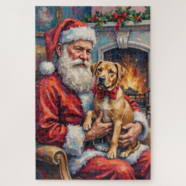 Puzzle Santa Claus Holding Shar Pei Christmas Art (Vertical)