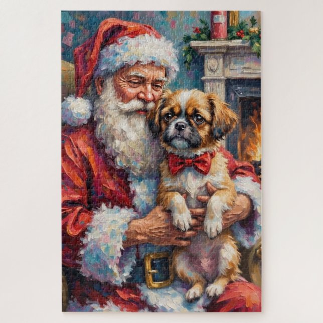 Puzzle Santa Claus Holding Shih Tzu Christmas Art (Vertical)
